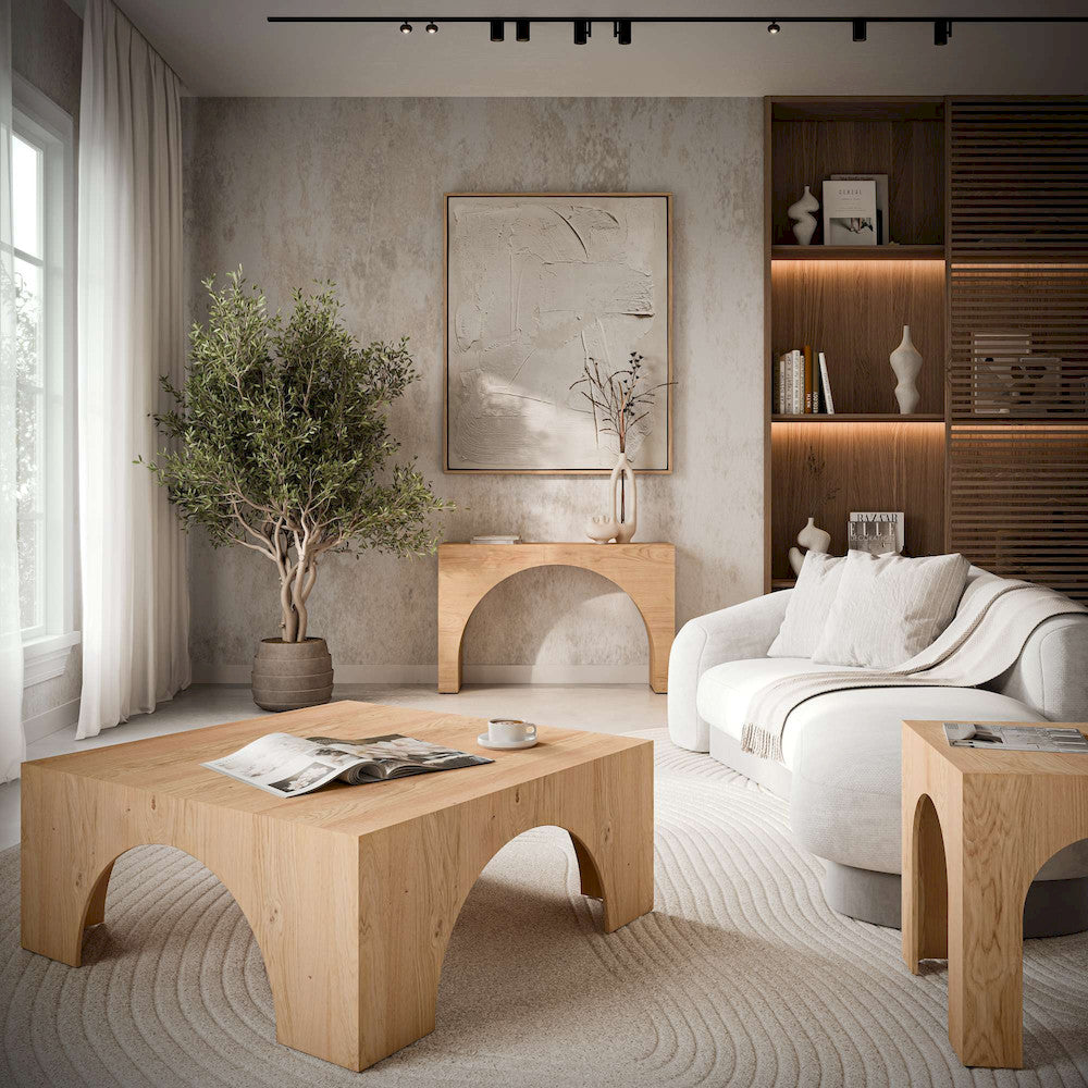 Jofran - Archimedes 40in Arched Wood Square Modern Rustic Coffee Table in Oak - 2430-2 view 3