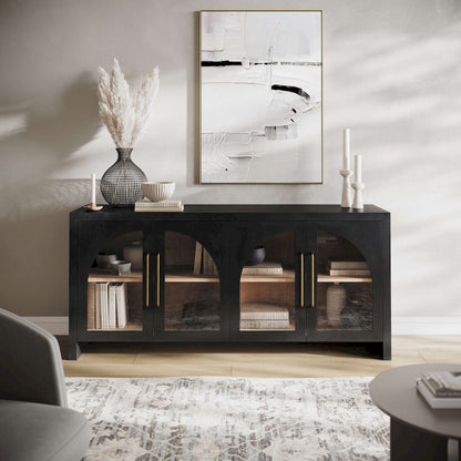 Jofran - Archimedes 70in Curved Arch Four Door Sideboard Storage Cabinet in Black - 2433-70 view 7