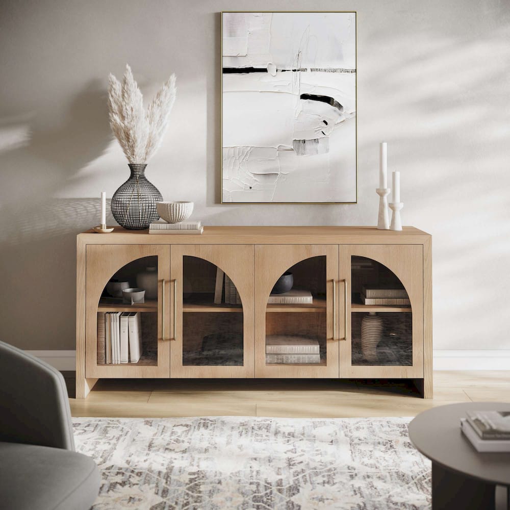 Jofran - Archimedes 70in Curved Arch Four Door Sideboard Storage Cabinet in Oak - 2431-70 view 9