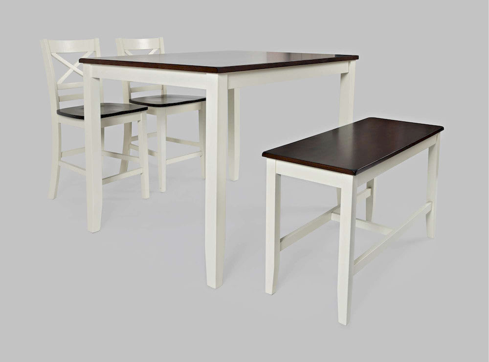 Jofran - Asbury Park Solid Acacia Farmhouse 4-Pack Counter Height Dining Set - Table with 2 Stools and Bench - 1806 view 1