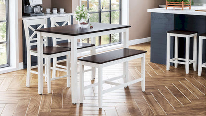 Jofran - Asbury Park Solid Acacia Farmhouse 4-Pack Counter Height Dining Set - Table with 2 Stools and Bench - 1806 view 11