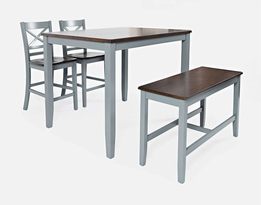 Jofran - Asbury Park Solid Acacia Farmhouse 4-Pack Counter Height Dining Set - Table with 2 Stools and Bench - 1816 view 1
