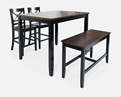 Jofran - Asbury Park Solid Acacia Farmhouse 4-Pack Counter Height Dining Set - Table with 2 Stools and Bench - 1846 view 1