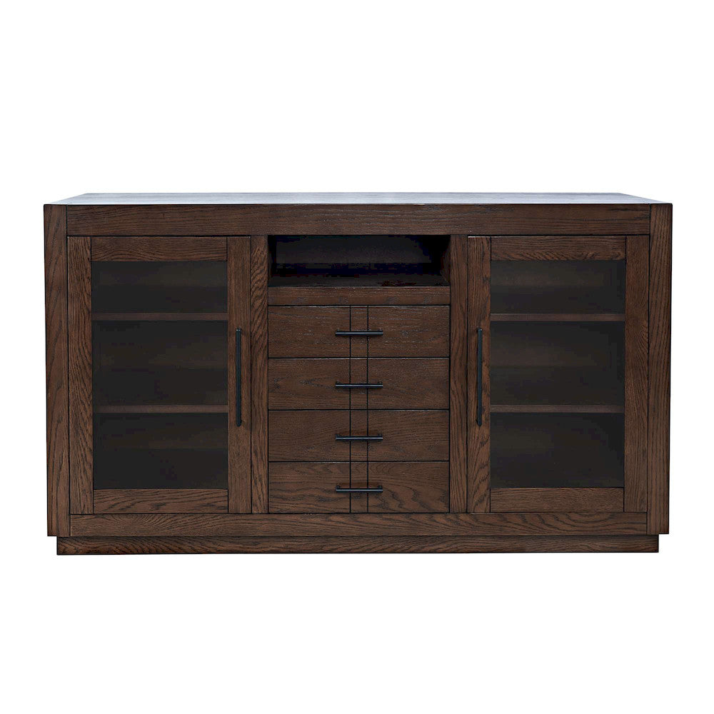 Jofran - Auburn Hills 50in Contemporary Media Console with Tempered Glass Doors, Drawers and Adjustable Shelves in Dark Oak - 2499-50 view 1