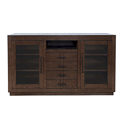 Jofran - Auburn Hills 50in Contemporary Media Console with Tempered Glass Doors, Drawers and Adjustable Shelves in Dark Oak - 2499-50 view 1