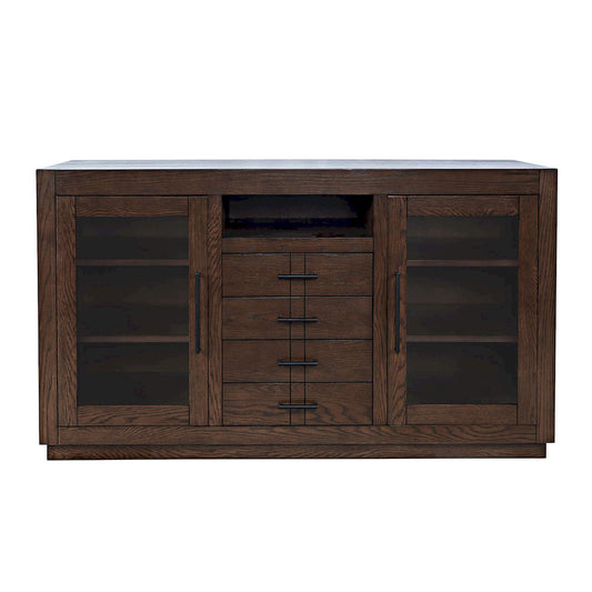 Jofran - Auburn Hills 50in Contemporary Media Console with Tempered Glass Doors, Drawers and Adjustable Shelves in Dark Oak - 2499-50 view 1