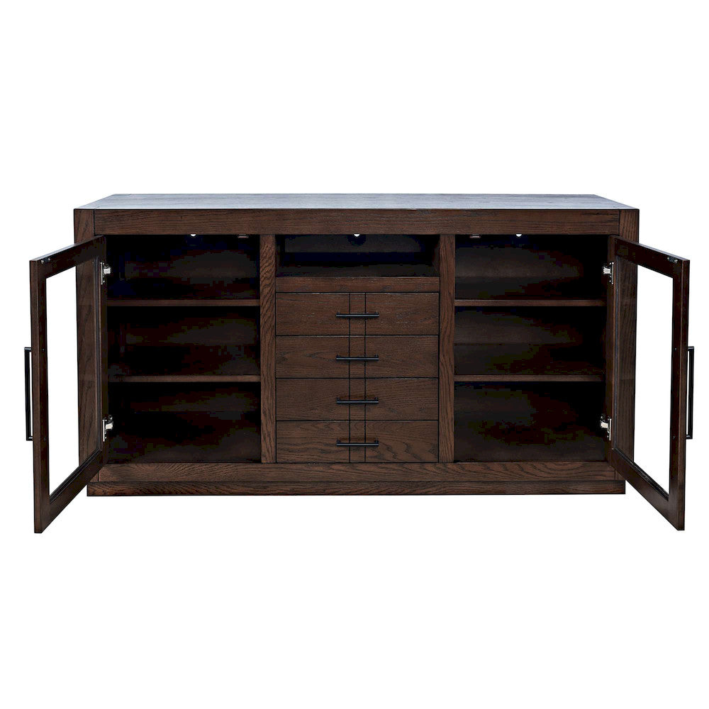 Jofran - Auburn Hills 50in Contemporary Media Console with Tempered Glass Doors, Drawers and Adjustable Shelves in Dark Oak - 2499-50 view 7