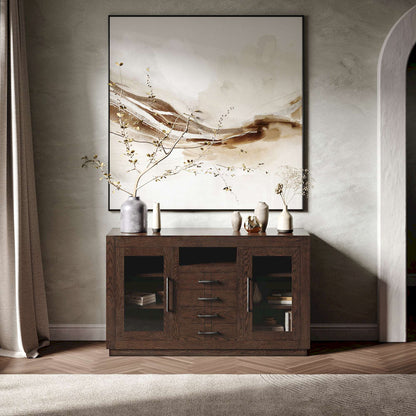 Jofran - Auburn Hills 50in Contemporary Media Console with Tempered Glass Doors, Drawers and Adjustable Shelves in Dark Oak - 2499-50 view 9