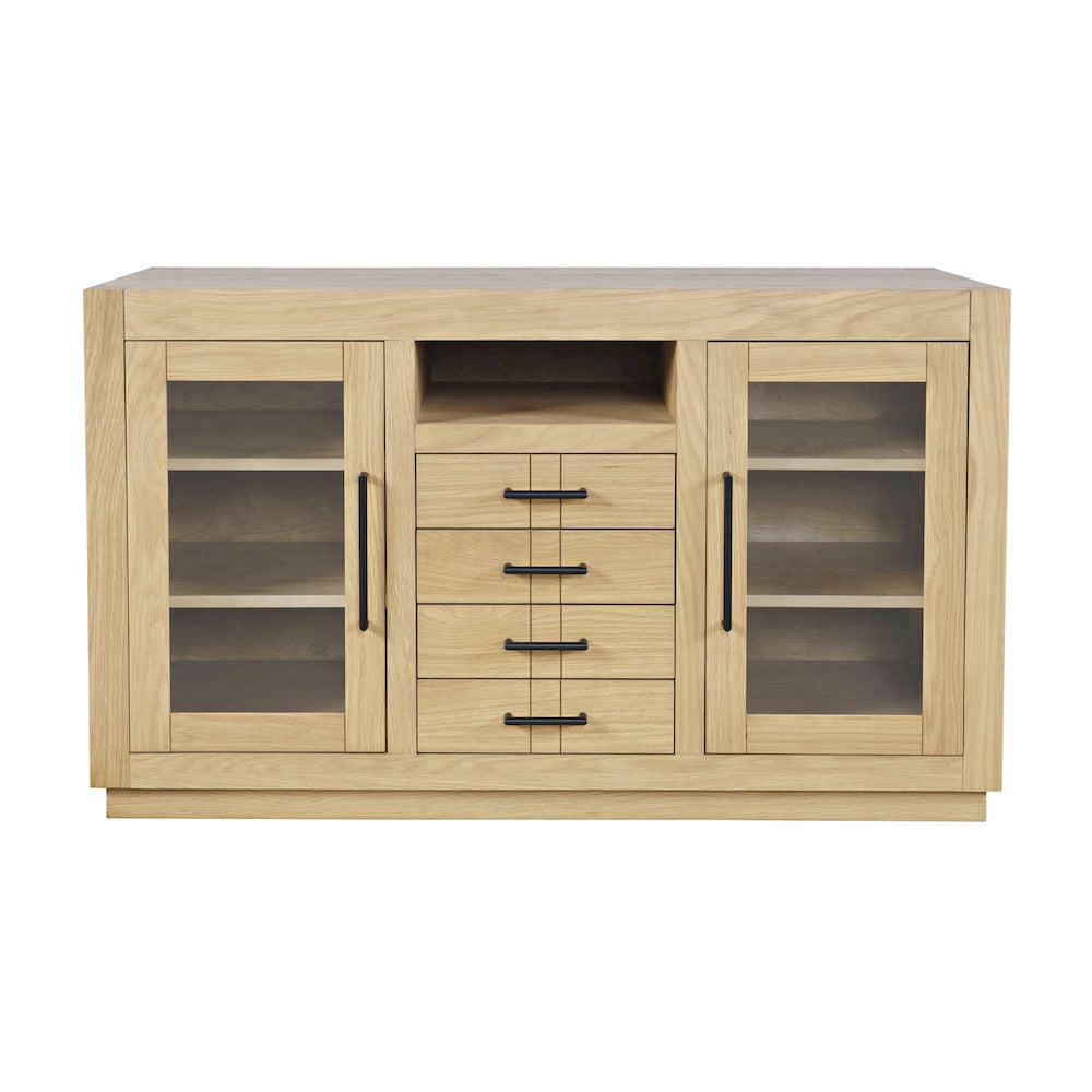Jofran - Auburn Hills 50in Contemporary Media Console with Tempered Glass Doors, Drawers and Adjustable Shelves in Light Oak - 2498-50 view 1