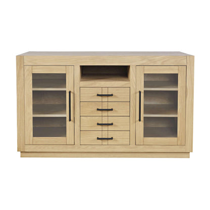 Jofran - Auburn Hills 50in Contemporary Media Console with Tempered Glass Doors, Drawers and Adjustable Shelves in Light Oak - 2498-50 view 1