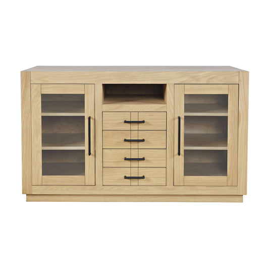 Jofran - Auburn Hills 50in Contemporary Media Console with Tempered Glass Doors, Drawers and Adjustable Shelves in Light Oak - 2498-50 view 1
