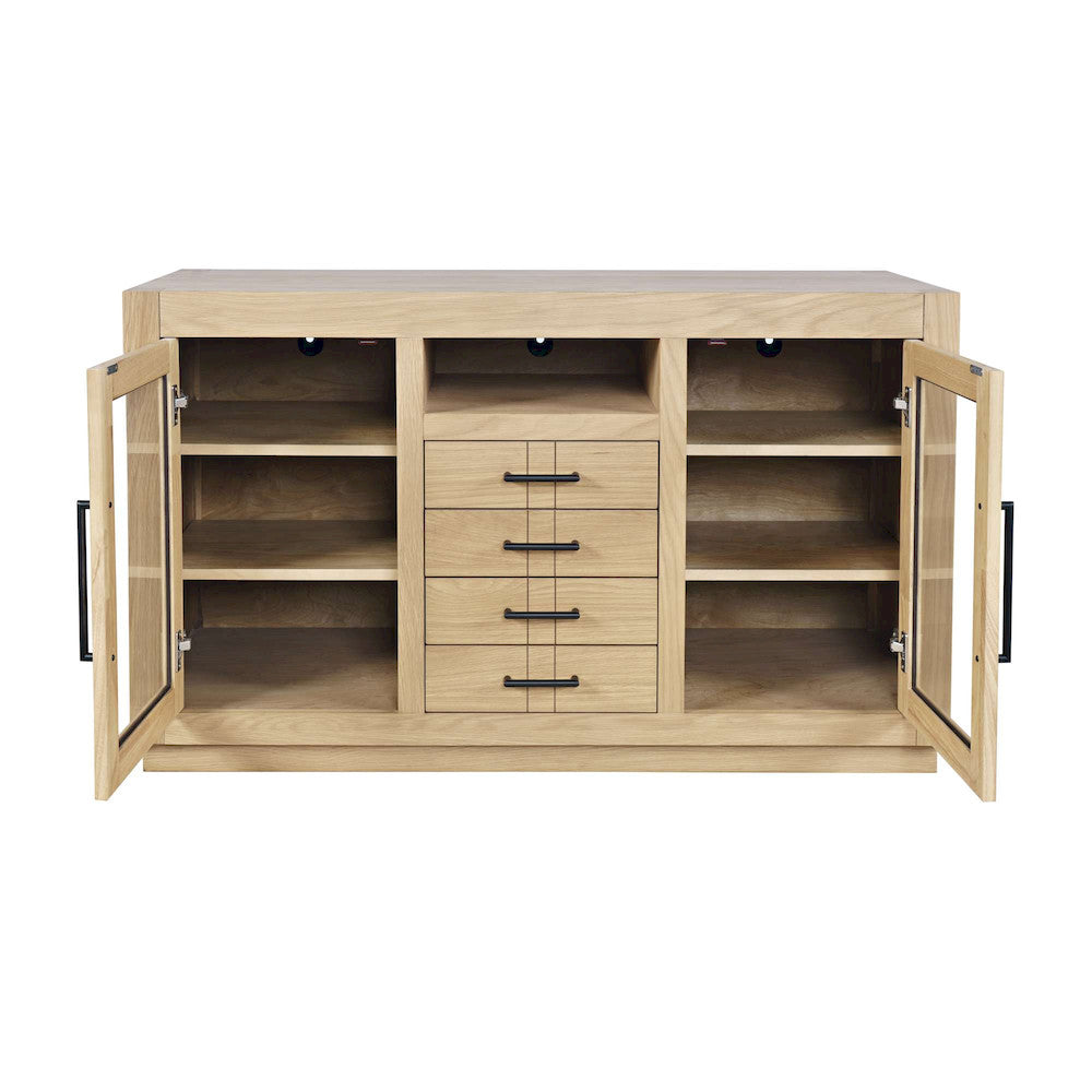 Jofran - Auburn Hills 50in Contemporary Media Console with Tempered Glass Doors, Drawers and Adjustable Shelves in Light Oak - 2498-50 view 4