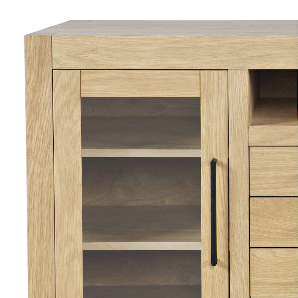 Jofran - Auburn Hills 50in Contemporary Media Console with Tempered Glass Doors, Drawers and Adjustable Shelves in Light Oak - 2498-50 view 7