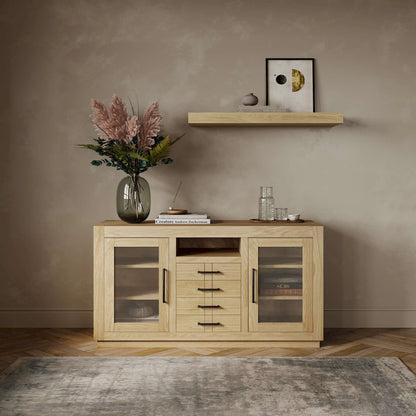 Jofran - Auburn Hills 50in Contemporary Media Console with Tempered Glass Doors, Drawers and Adjustable Shelves in Light Oak - 2498-50 view 10