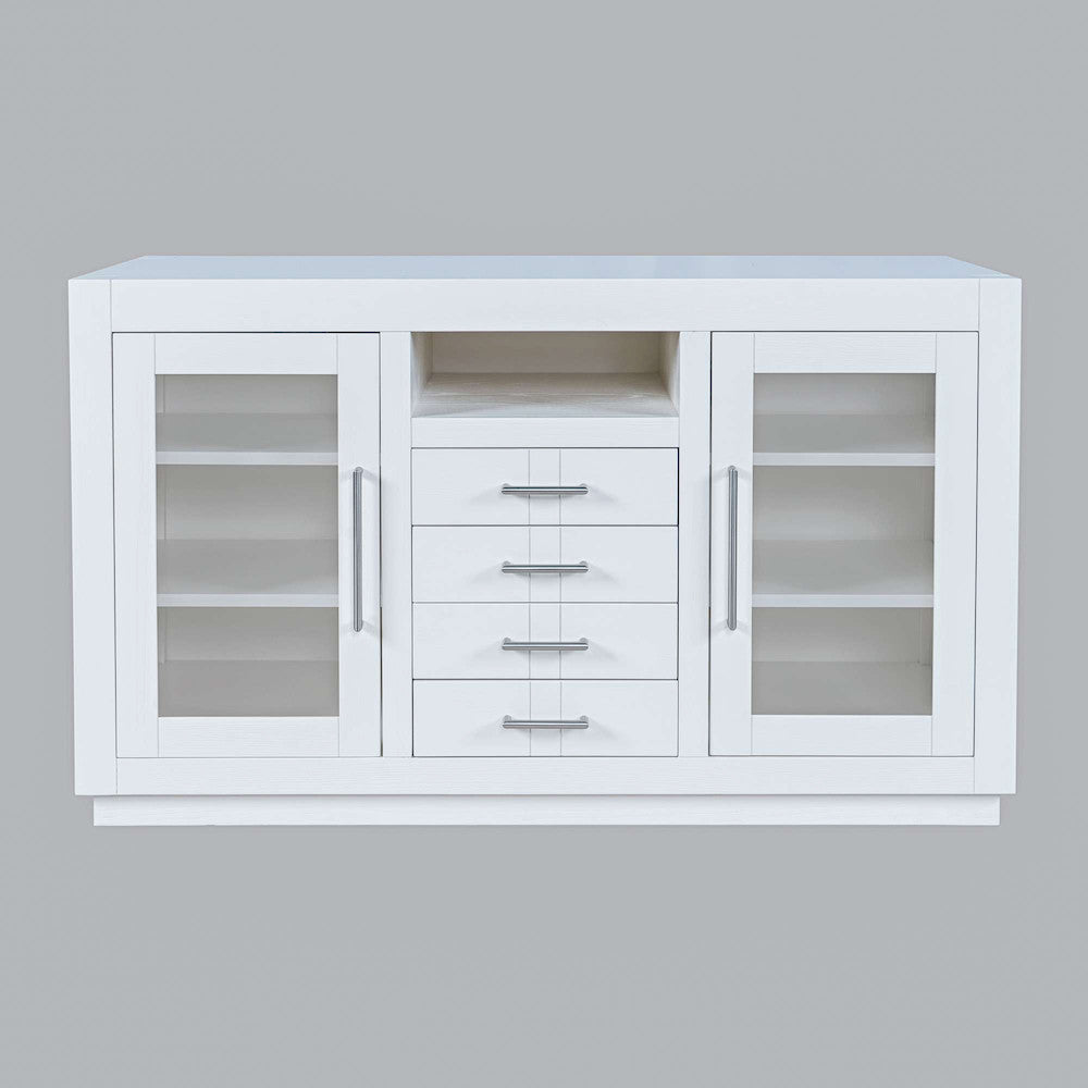 Jofran - Auburn Hills 50in Contemporary Media Console with Tempered Glass Doors, Drawers and Adjustable Shelves in White - 2497-50 view 1