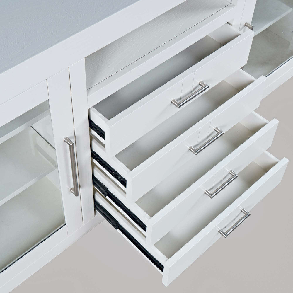 Jofran - Auburn Hills 50in Contemporary Media Console with Tempered Glass Doors, Drawers and Adjustable Shelves in White - 2497-50 view 4
