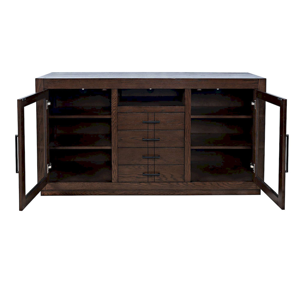 Jofran - Auburn Hills 60in Contemporary Media Console with Tempered Glass Doors, Drawers and Adjustable Shelves in Dark Oak - 2499-60 view 3