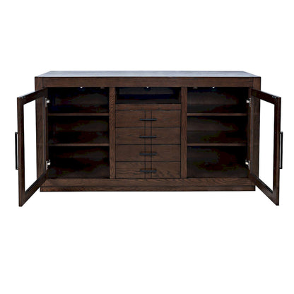 Jofran - Auburn Hills 60in Contemporary Media Console with Tempered Glass Doors, Drawers and Adjustable Shelves in Dark Oak - 2499-60 view 3