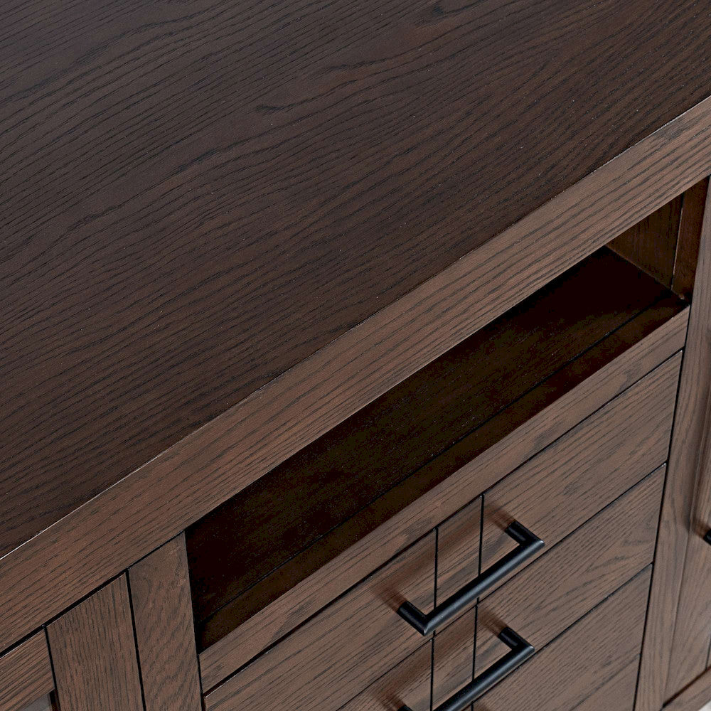 Jofran - Auburn Hills 60in Contemporary Media Console with Tempered Glass Doors, Drawers and Adjustable Shelves in Dark Oak - 2499-60 view 4