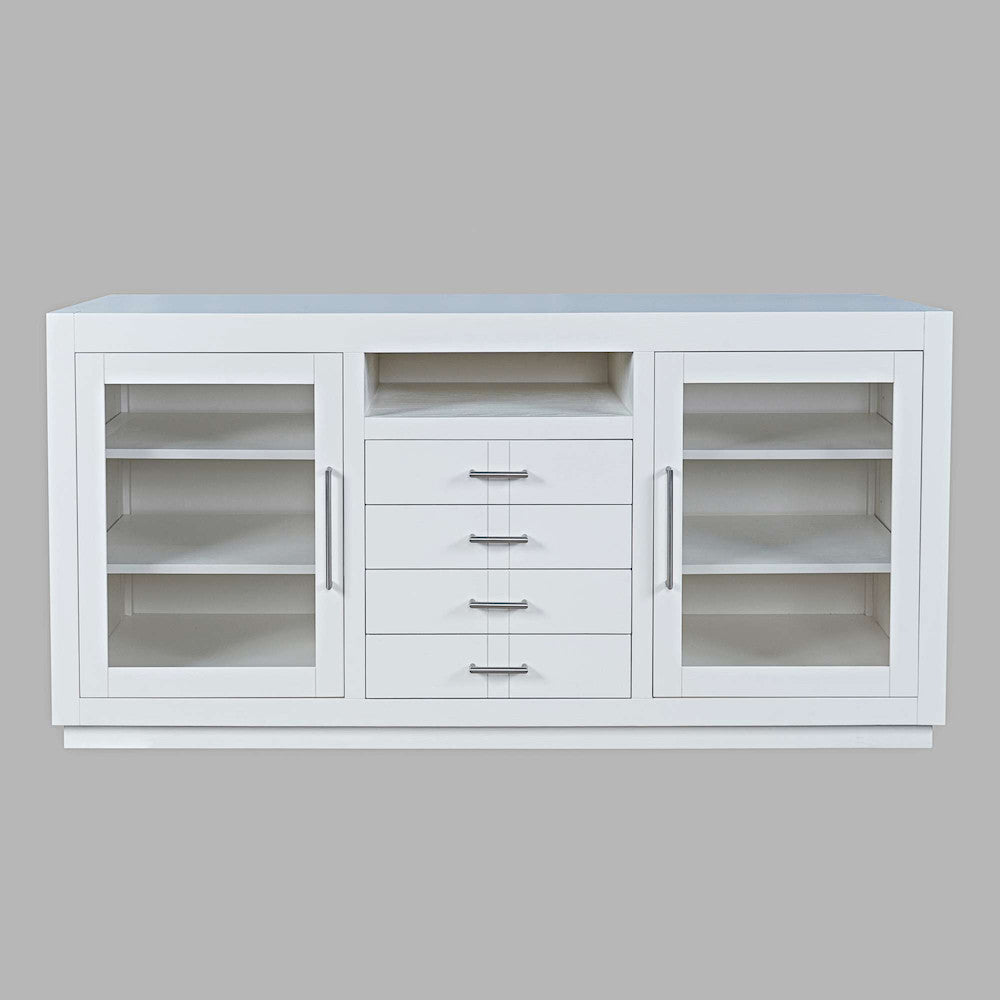 Jofran - Auburn Hills 60in Contemporary Media Console with Tempered Glass Doors, Drawers and Adjustable Shelves in White - 2497-60 view 1