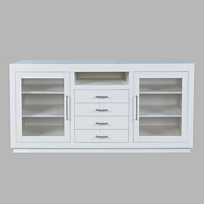 Jofran - Auburn Hills 60in Contemporary Media Console with Tempered Glass Doors, Drawers and Adjustable Shelves in White - 2497-60 view 1