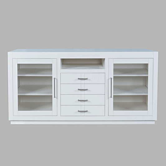 Jofran - Auburn Hills 60in Contemporary Media Console with Tempered Glass Doors, Drawers and Adjustable Shelves in White - 2497-60 view 1