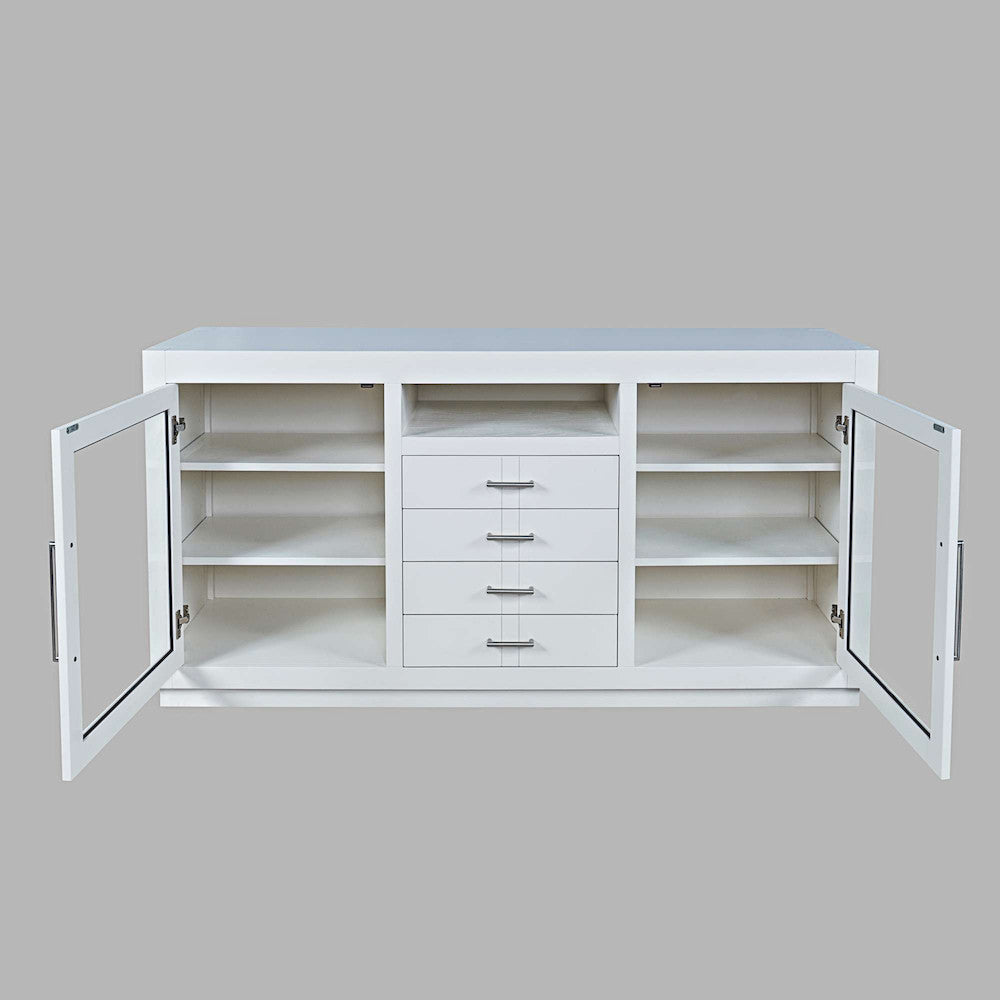 Jofran - Auburn Hills 60in Contemporary Media Console with Tempered Glass Doors, Drawers and Adjustable Shelves in White - 2497-60 view 6