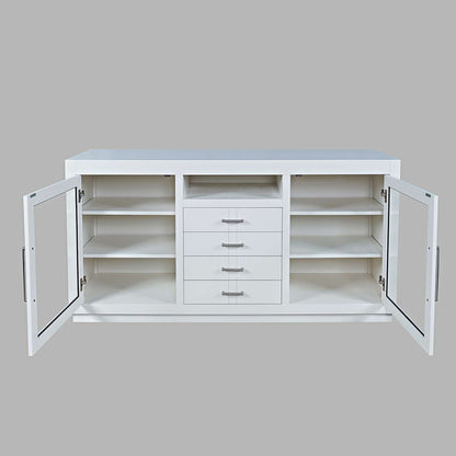 Jofran - Auburn Hills 60in Contemporary Media Console with Tempered Glass Doors, Drawers and Adjustable Shelves in White - 2497-60 view 6