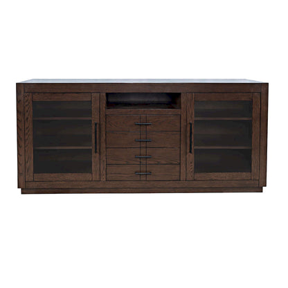 Jofran - Auburn Hills 70in Contemporary Media Console with Tempered Glass Doors, Drawers and Adjustable Shelves in Dark Oak - 2499-70 view 1