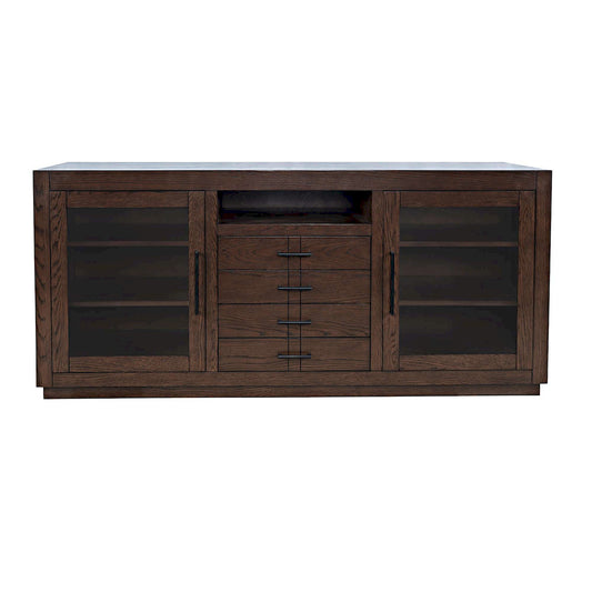 Jofran - Auburn Hills 70in Contemporary Media Console with Tempered Glass Doors, Drawers and Adjustable Shelves in Dark Oak - 2499-70 view 1