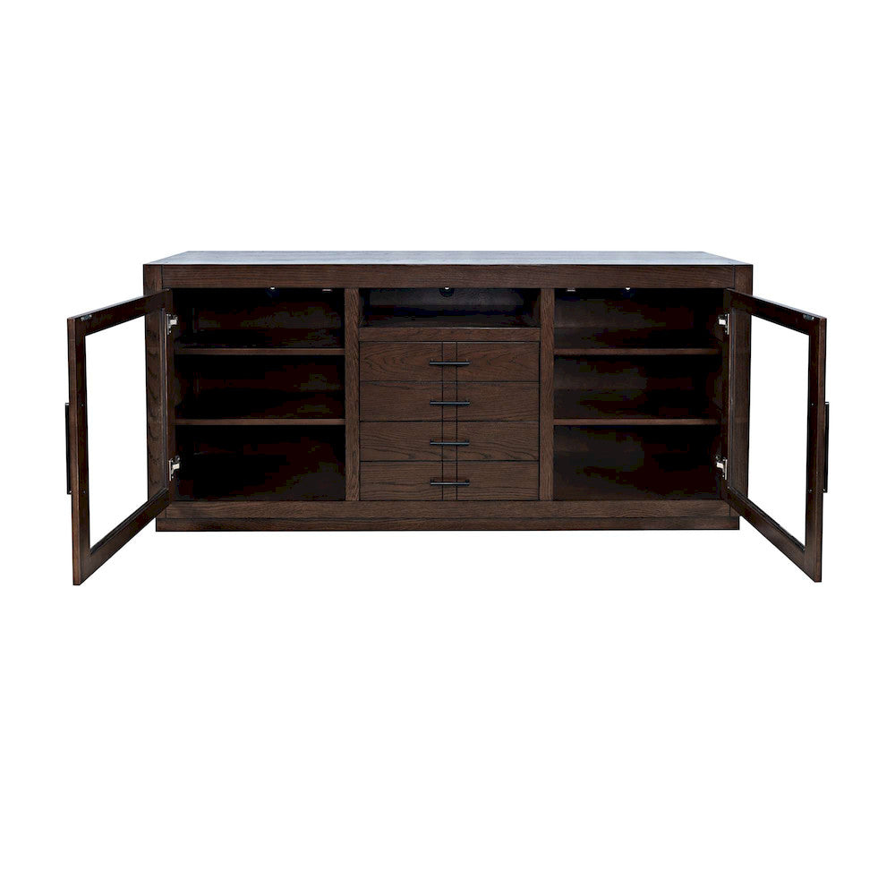 Jofran - Auburn Hills 70in Contemporary Media Console with Tempered Glass Doors, Drawers and Adjustable Shelves in Dark Oak - 2499-70 view 4
