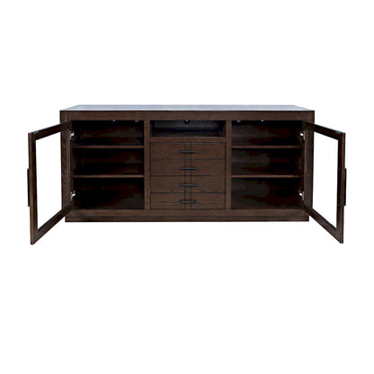 Jofran - Auburn Hills 70in Contemporary Media Console with Tempered Glass Doors, Drawers and Adjustable Shelves in Dark Oak - 2499-70 view 4
