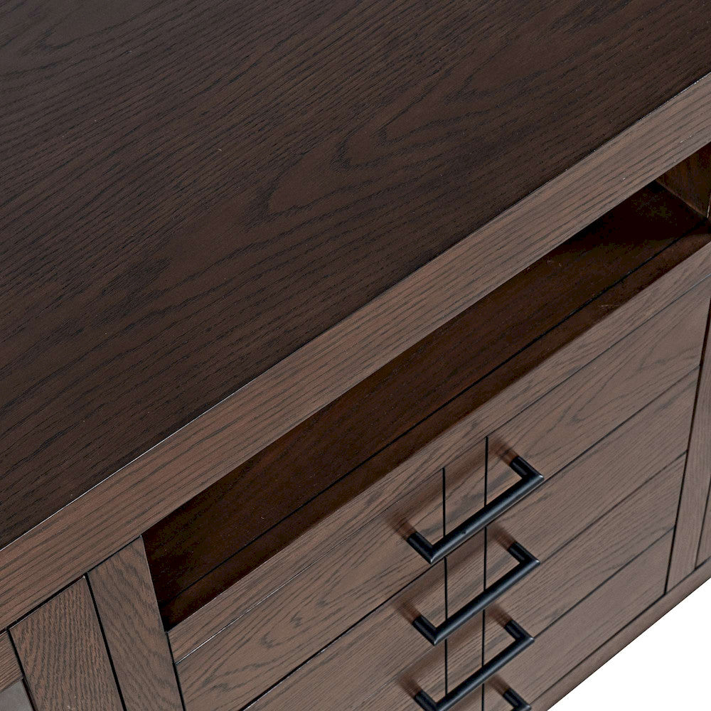 Jofran - Auburn Hills 70in Contemporary Media Console with Tempered Glass Doors, Drawers and Adjustable Shelves in Dark Oak - 2499-70 view 5