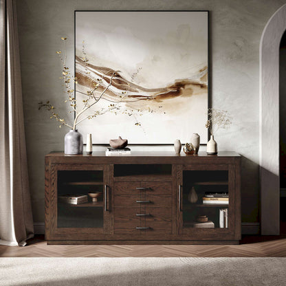 Jofran - Auburn Hills 70in Contemporary Media Console with Tempered Glass Doors, Drawers and Adjustable Shelves in Dark Oak - 2499-70 view 9