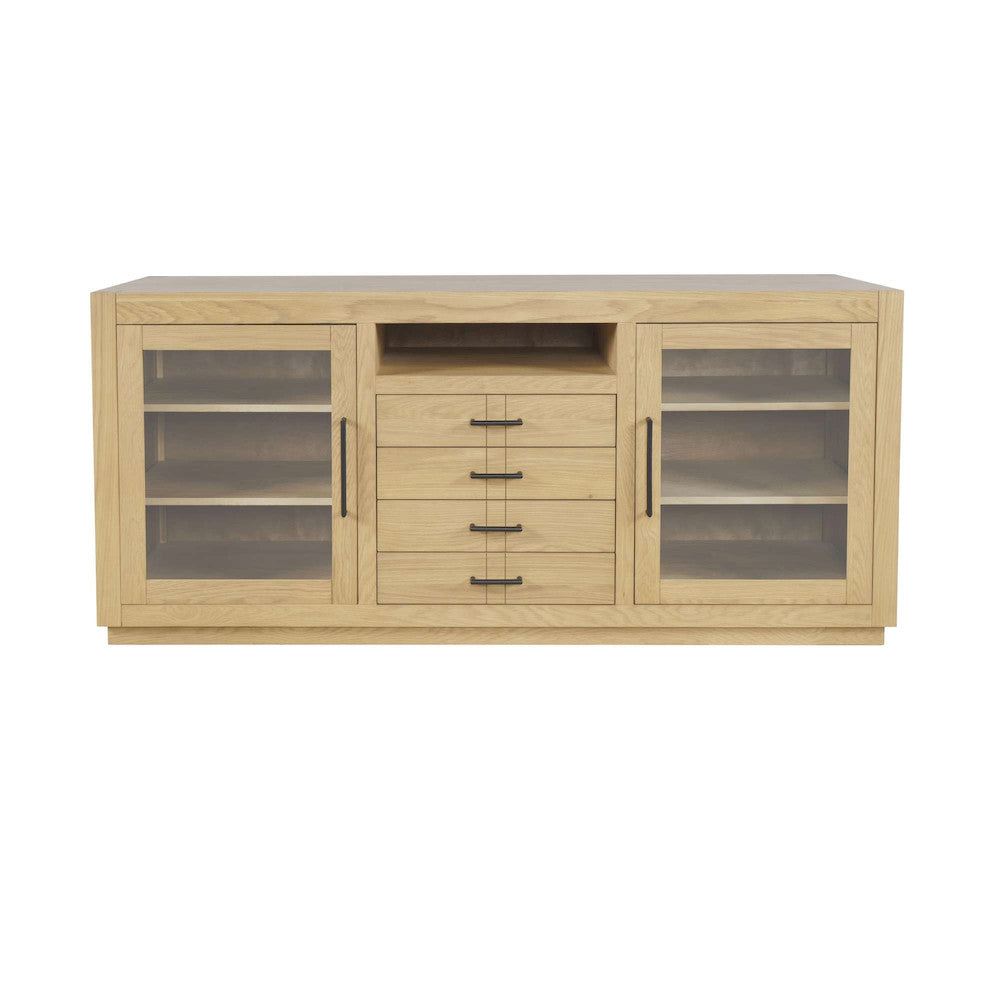 Jofran - Auburn Hills 70in Contemporary Media Console with Tempered Glass Doors, Drawers and Adjustable Shelves in Light Oak - 2498-70 view 1