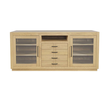 Jofran - Auburn Hills 70in Contemporary Media Console with Tempered Glass Doors, Drawers and Adjustable Shelves in Light Oak - 2498-70 view 1