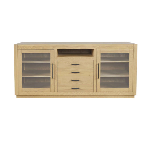 Jofran - Auburn Hills 70in Contemporary Media Console with Tempered Glass Doors, Drawers and Adjustable Shelves in Light Oak - 2498-70 view 1