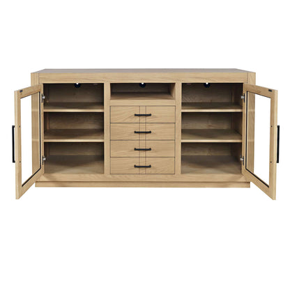 Jofran - Auburn Hills 70in Contemporary Media Console with Tempered Glass Doors, Drawers and Adjustable Shelves in Light Oak - 2498-70 view 4