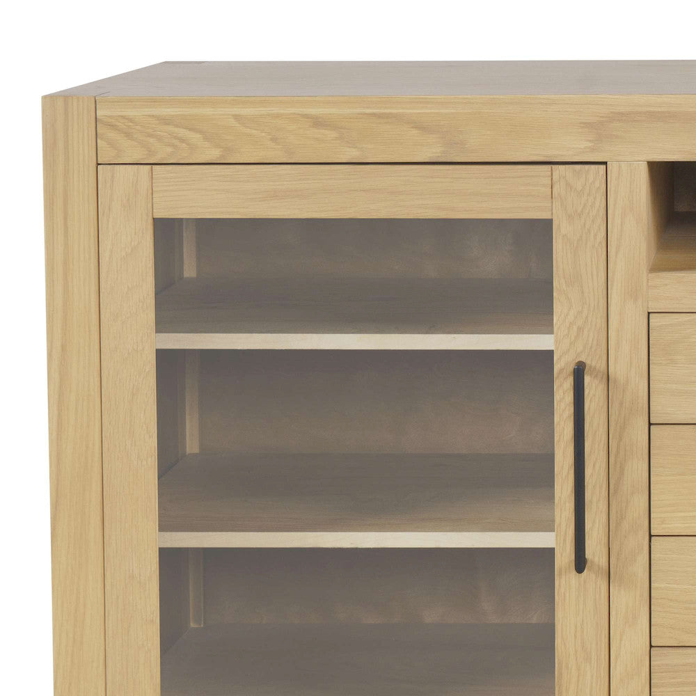 Jofran - Auburn Hills 70in Contemporary Media Console with Tempered Glass Doors, Drawers and Adjustable Shelves in Light Oak - 2498-70 view 6