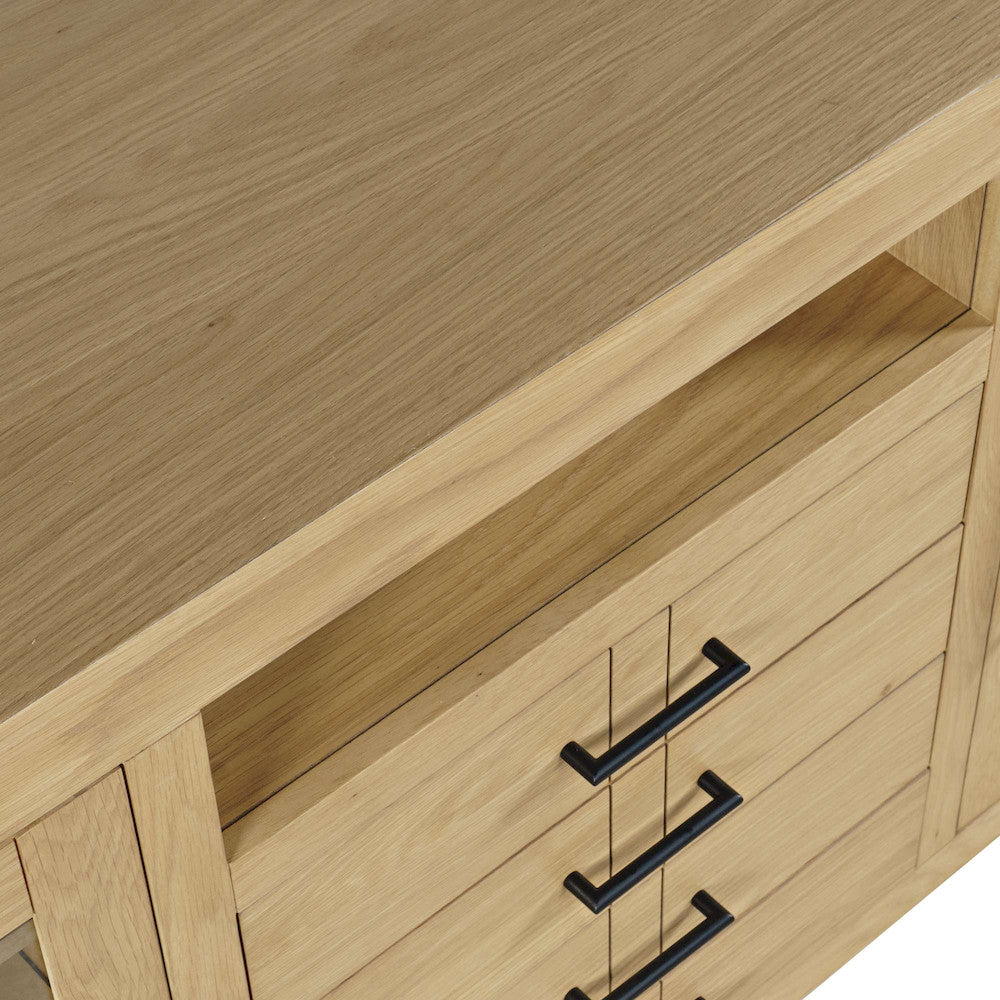 Jofran - Auburn Hills 70in Contemporary Media Console with Tempered Glass Doors, Drawers and Adjustable Shelves in Light Oak - 2498-70 view 7