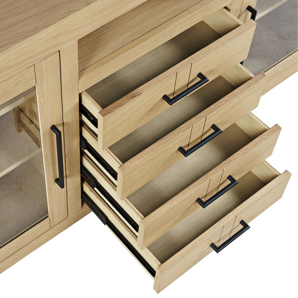 Jofran - Auburn Hills 70in Contemporary Media Console with Tempered Glass Doors, Drawers and Adjustable Shelves in Light Oak - 2498-70 view 8