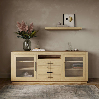 Jofran - Auburn Hills 70in Contemporary Media Console with Tempered Glass Doors, Drawers and Adjustable Shelves in Light Oak - 2498-70 view 10