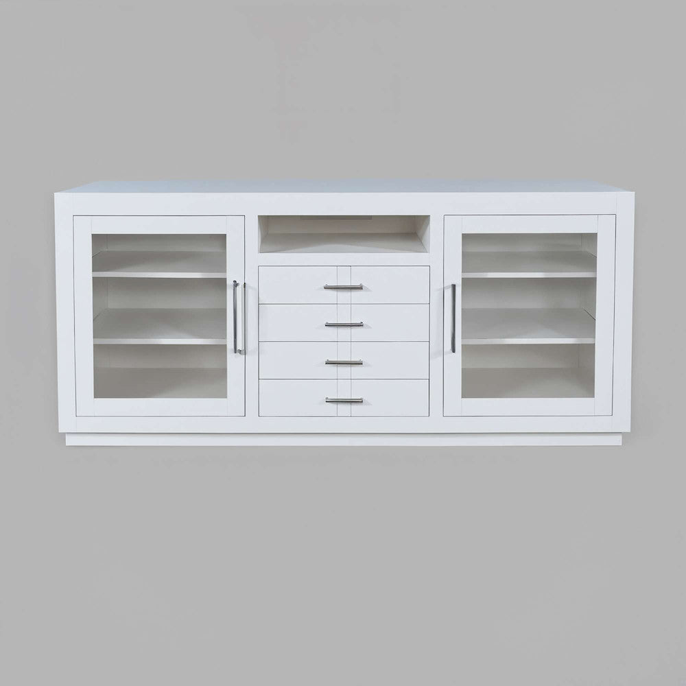 Jofran - Auburn Hills 70in Contemporary Media Console with Tempered Glass Doors, Drawers and Adjustable Shelves in White - 2497-70 view 1
