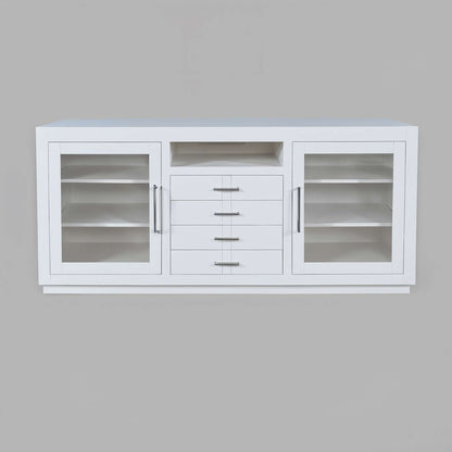 Jofran - Auburn Hills 70in Contemporary Media Console with Tempered Glass Doors, Drawers and Adjustable Shelves in White - 2497-70 view 1