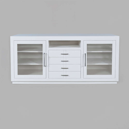 Jofran - Auburn Hills 70in Contemporary Media Console with Tempered Glass Doors, Drawers and Adjustable Shelves in White - 2497-70 view 1
