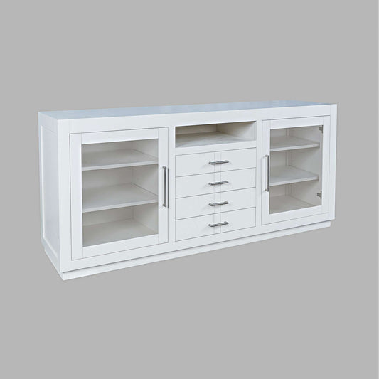 Jofran - Auburn Hills 70in Contemporary Media Console with Tempered Glass Doors, Drawers and Adjustable Shelves in White - 2497-70 view 2
