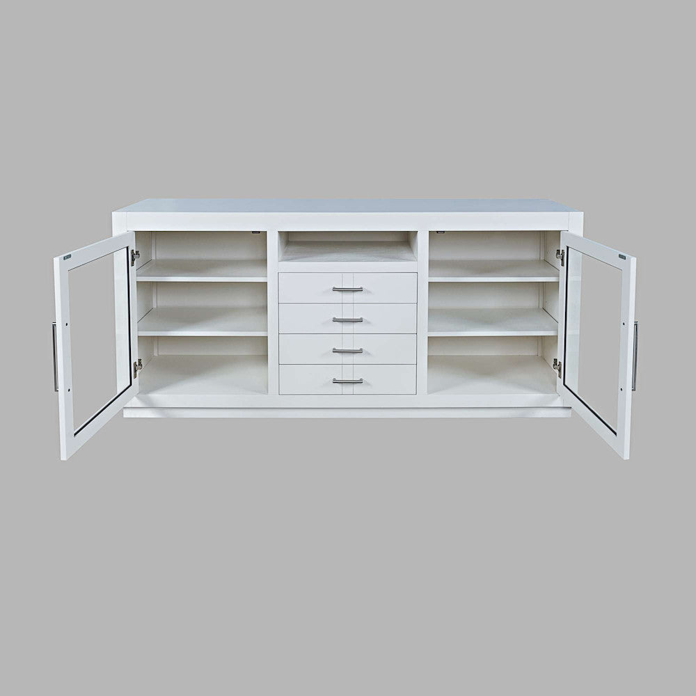 Jofran - Auburn Hills 70in Contemporary Media Console with Tempered Glass Doors, Drawers and Adjustable Shelves in White - 2497-70 view 7