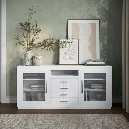 Jofran - Auburn Hills 70in Contemporary Media Console with Tempered Glass Doors, Drawers and Adjustable Shelves in White - 2497-70 view 9