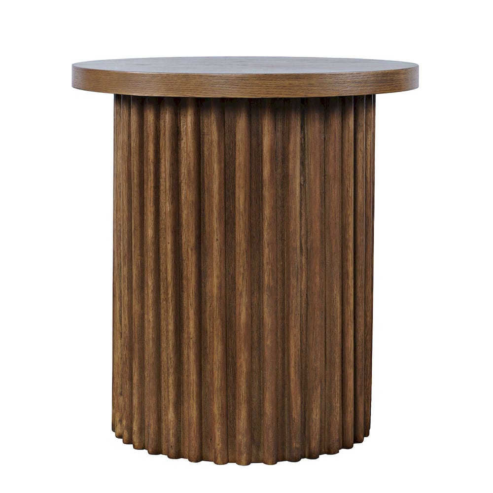 Jofran - Auden 24in Round Mid-Century Modern Fluted Pedestal Base End Table in Chestnut - 2420-3TBCHSKT view 1