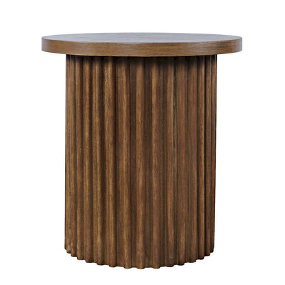 Jofran - Auden 24in Round Mid-Century Modern Fluted Pedestal Base End Table in Chestnut - 2420-3TBCHSKT view 1